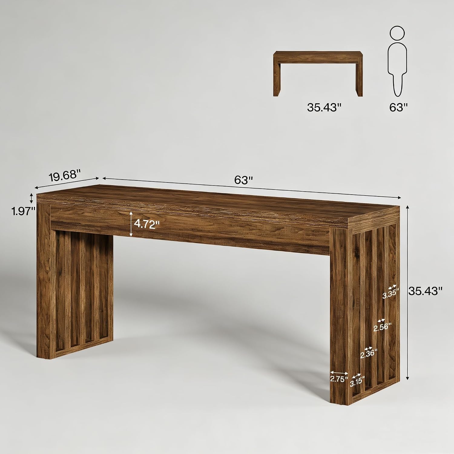 Tribesigns 63-lnch Counter Height Bar Table, Farmhouse Bar Height Table, Rectangular Long Dining Pub Table for Dining Room, Home Bar, Restaurant, Rustic Brown