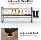 SNTD Shoe Rack - Expandable Shoe Organizer for Closet, Adjustable Metal Shoe Shelf Storage, Stackable Long Shoe Stand Holder for Garage, Entryway, Door Entrance (Black, 2-Tier)