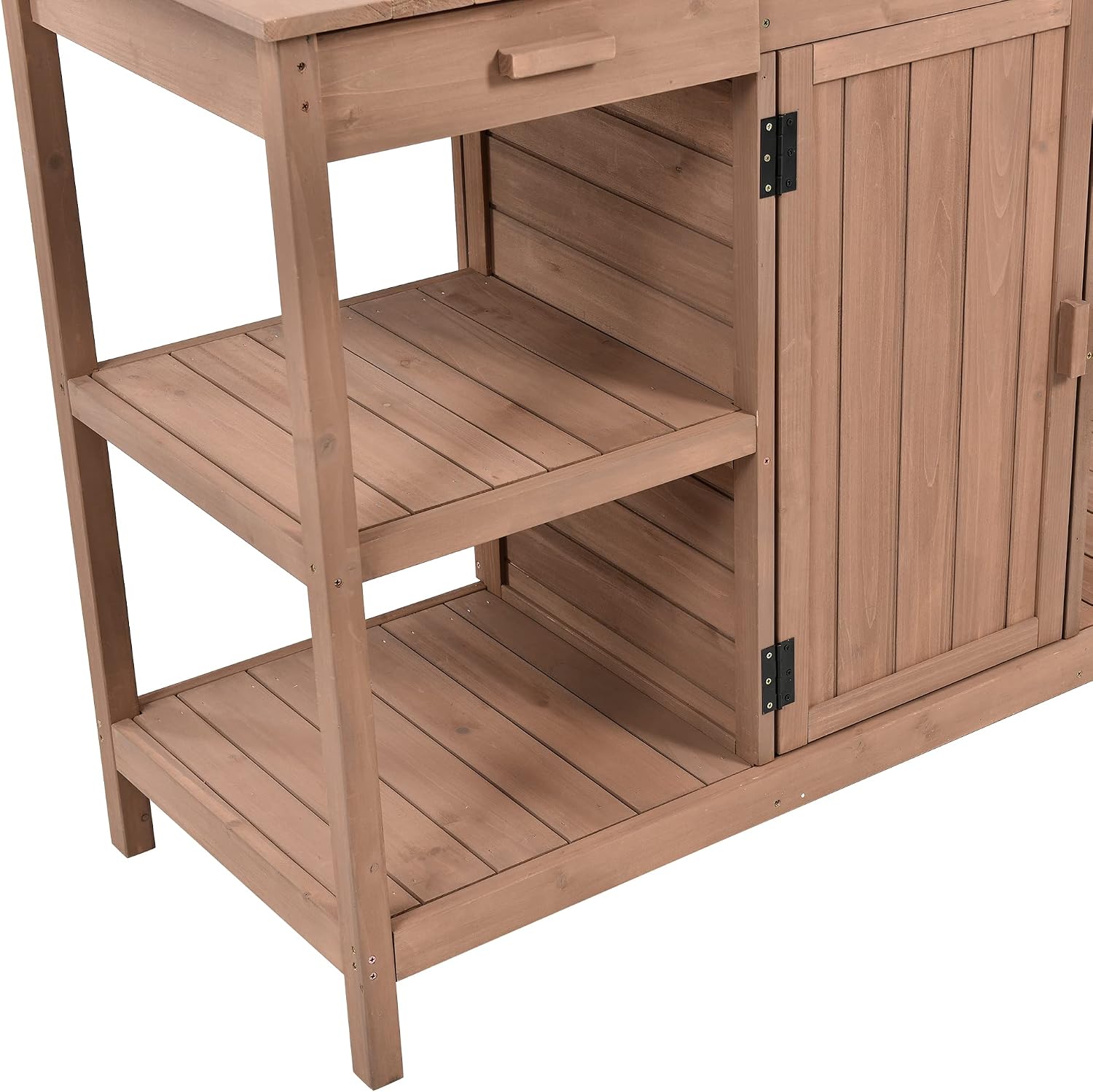 Polibi Potting Bench Table with 4 Open Shelves and 2 Drawers, 66" Large Farmhouse Wooden Outdoor Patio Workstation, Garden Potting Bench with Cabinet for Backyard, Mudroom (Brown, 66'')