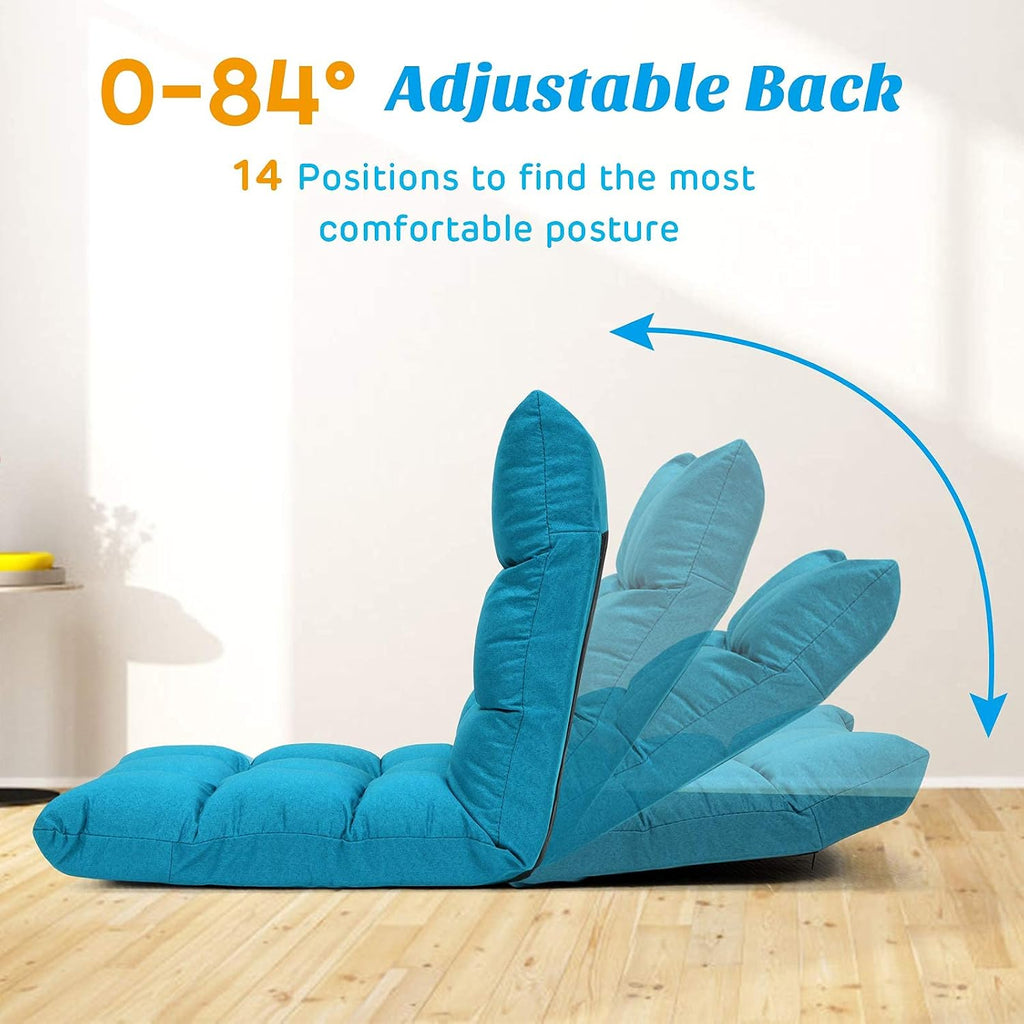 Giantex Adjustable Floor Gaming Sofa Chair 14-Position Cushioned Folding Lazy Recliner High Resilience Sponge, Breathable Cotton & Linen Fabric Sleeper Bed Couch Recliner with Removable Cover