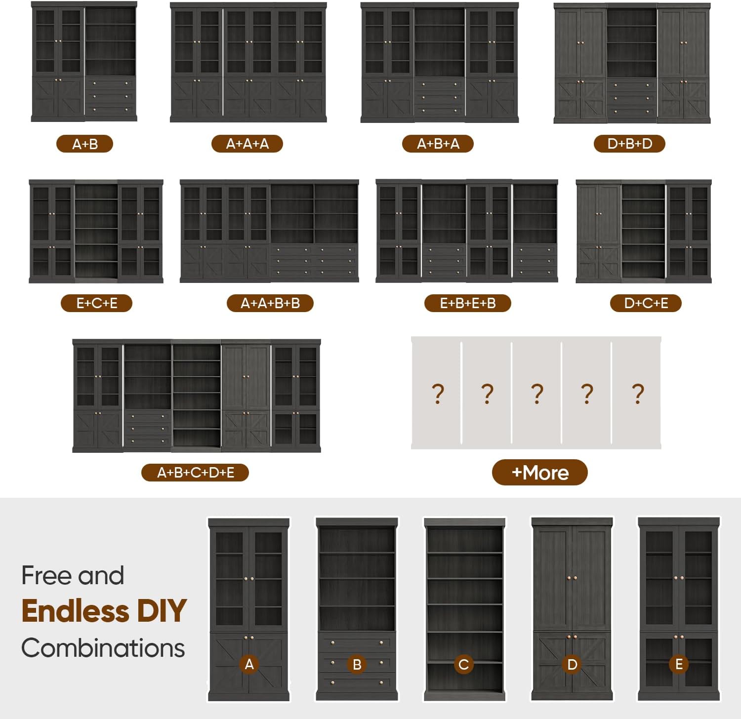 Vyre 70.8" Tall Kitchen Pantry Cabinet with Doors, Farmhouse Modular Storage Cabinet with 4-Tier Adjustable Shelves, Large Storage Cabinet for Kitchen or Living Room, Set of 2, Black