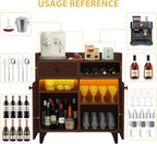 COCO DESIGN Small Wine Cabinet with Glass Doors, Liquor Bar Cabinet with Light for Alcohol, Buffet Coffee Sideboard with Adjustable Shelf for Kitchen, Walnut