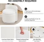 WUTUTUEE Large Velvet Vanity Chair with Storage, 360° Swivel Makeup Chair with Wave Back, No Assembly Small Accent Stool for Bedroom, Dressing, Living Room, White