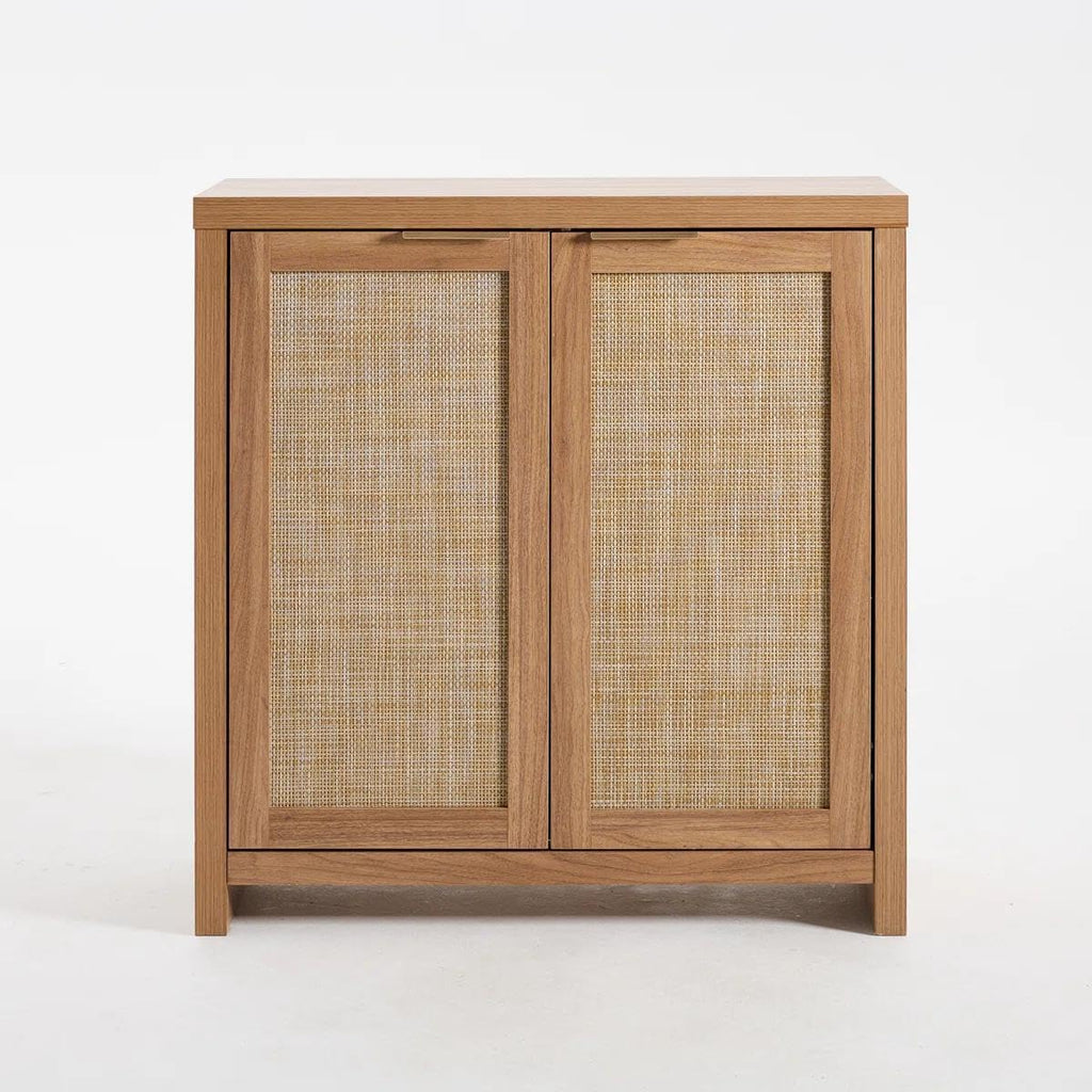 OAKHAM HOME Rattan Sideboard Cabinet with Storage, Buffet Cabinet with 2 Soft-Close Doors, Adjustable Shelves and 110 lbs Top, Storage Cabinet for Living Room, Kitchen, Entryway, Natural Oak