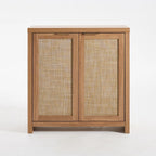 OAKHAM HOME Rattan Sideboard Cabinet with Storage, Buffet Cabinet with 2 Soft-Close Doors, Adjustable Shelves and 110 lbs Top, Storage Cabinet for Living Room, Kitchen, Entryway, Natural Oak