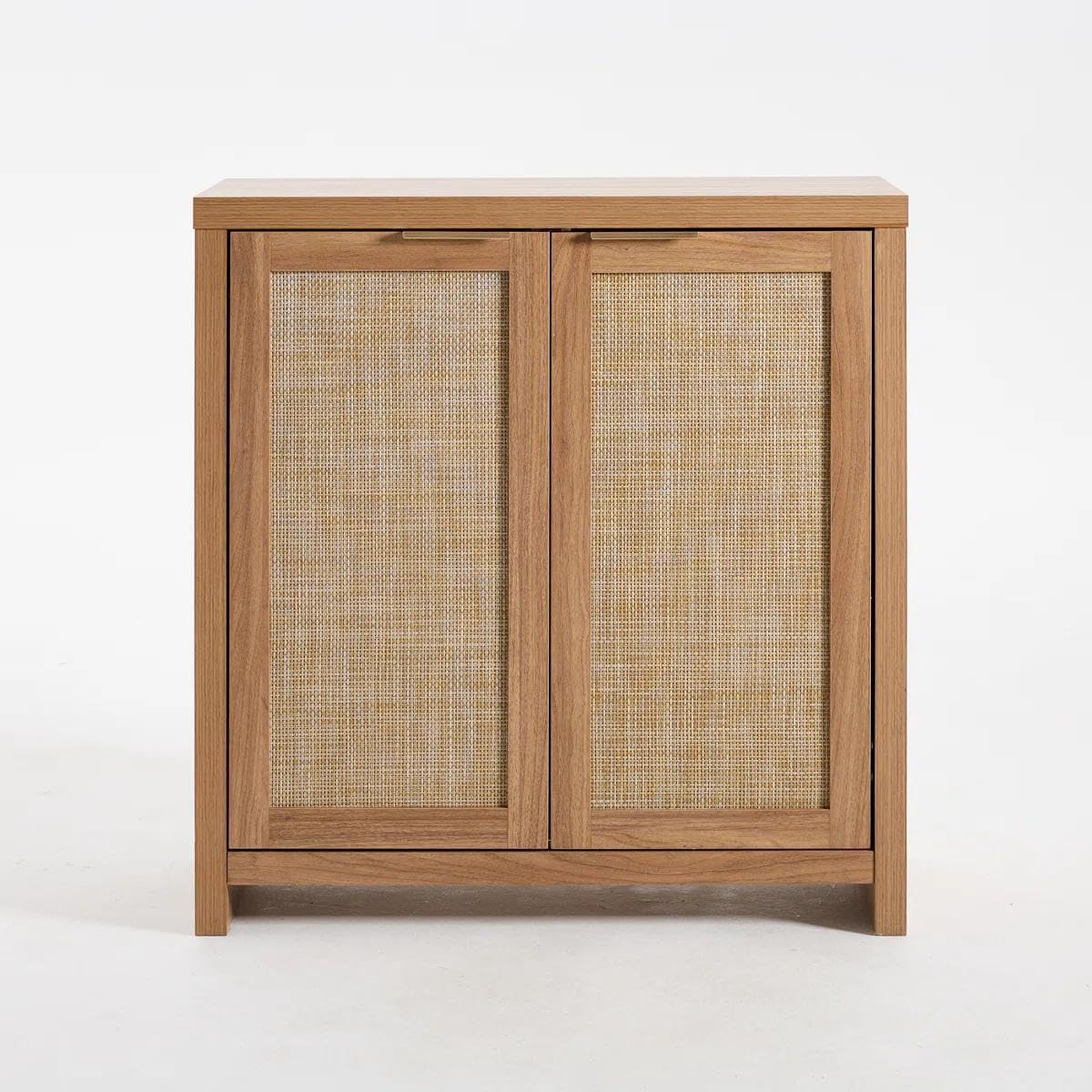 OAKHAM HOME Rattan Sideboard Cabinet with Storage, Buffet Cabinet with 2 Soft-Close Doors, Adjustable Shelves and 110 lbs Top, Storage Cabinet for Living Room, Kitchen, Entryway, Natural Oak