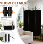 FDW 4 Panel Room Divider, 6FT Folding Privacy Screen Freestanding Partition Wall, Portable Room Separator for Dorm Bedroom Office Studio, Durable Metal Frame & Breathable Fabric, Dark Black
