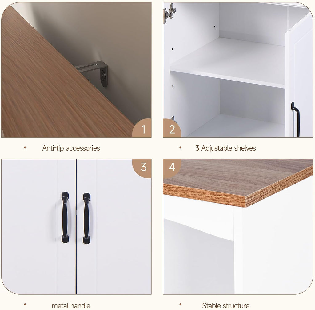Kitchen Pantry Cabinet with Doors and Drawers, Storage Cabinet with Microwave Stand, Coffee Bar Hutch Cupboard Cabinet for Kitchen/Dining Room/Living Room