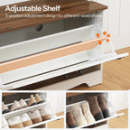 HOOBRO Hall Tree with Bench, Entryway Bench with Coat Rack and Shoe Cabinet, Flip Drawers, Farmhouse Hall Tree with Shoe Organizer, Mud Room, White and Walnut WH85MT01