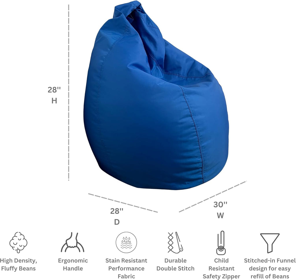 Dojo Teardrop Bean Bag Chair (Filled) - Plush Ultra Soft Giant Bean Bag for Adults, Teens - Double Stitched, Easy to Clean (Oxford Blue, Filled Bean Bag)
