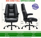 500lbs Big and Tall Office Chair with Inflatable Lumbar Support, Rubber Wheels Executive Chair with Rocking Function, High Back Wide Cushion Leather Ergonomic Computer Desk Chair for All-Day Sitting