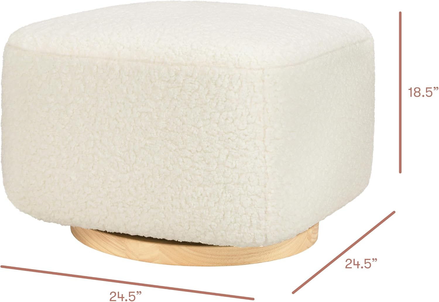 Babyletto Kiwi Gliding Ottoman in Cream Shearling with Light Wood Base, Greenguard Gold and CertiPUR-US Certified