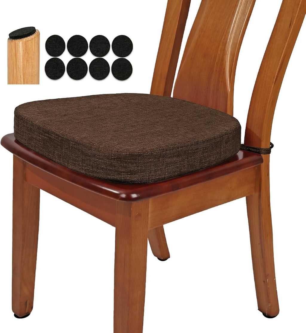 BUYUE Thickened 2.5" Friendly Woven Fabric Dining Chair Cushion, U-Shape High Density Foam Comfortable Chair Pad for Kitchen, Slip Resistant Indoor Seat Cushion (1 Piece, Chocolate)