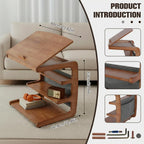 Multi-Layer Storage Rolling Side Table, C Shaped Couch End Table with Edge Stopper & Side Pocket, Mobile Wooden Bedside TV Tray Desk - 23.66" W*18.46" D*24.8" H