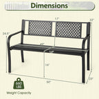 Giantex Metal Outdoor Bench with Mesh Pattern Backrest, Curved Armrests, 660Lbs Capacity, Slatted Seat for 2-3 Persons, Patio Bench for Yard, Poolside, Porch, Park, Garden (50"×23"×32",Black)
