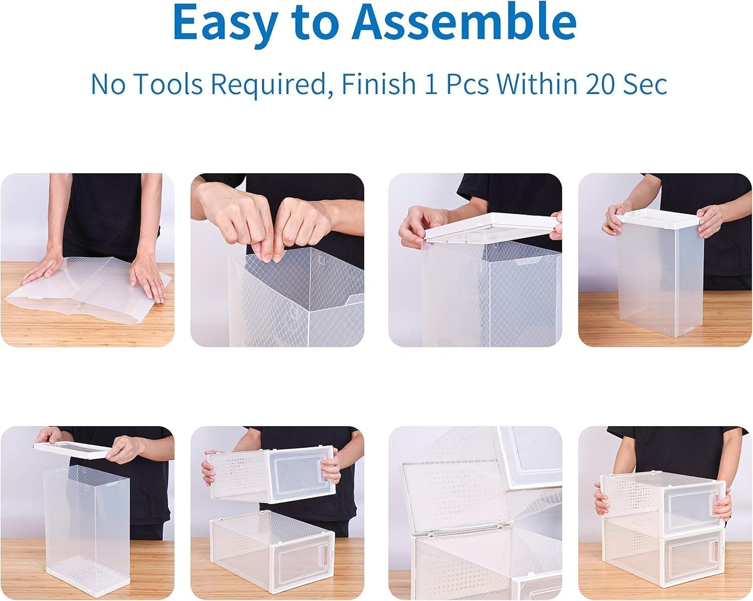 Seseno 12 Pack Shoe Organizer Storage Bins Clear Plastic Stackable Shoe Boxes for Closet, Space Saving Foldable Shoe Storage Case, Sneaker Storage Shoe Box Container