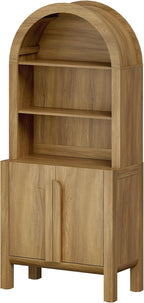 WAMPAT 71" Tall Arched Kitchen Pantry Cabinet, 5 Tiers Modern Farmhouse Bookcase with Doors and Adjustable Shelves, Wood Display Bookcase for Kitchen, Dining Room, Walnut, 1PC