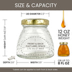 RetroPak Beehive Honey Jars with Lids, 12 Pack, 12 oz Glass Jars, Gold Hex | Perfect for farmers markets, gift baskets, and cottage food sales