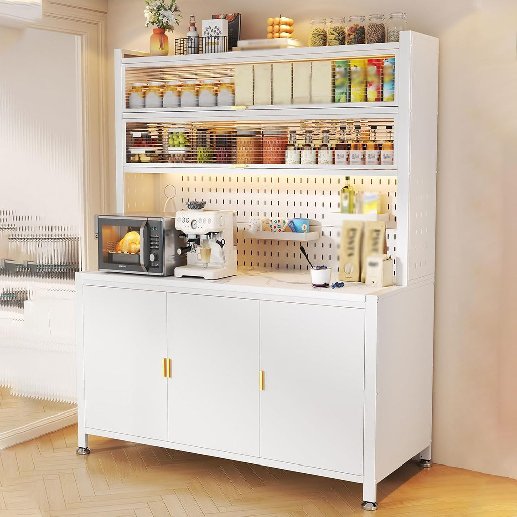 Wide Kitchen Pantry, Large Kitchen Hutch with 2 Microwave Stands, Farmhouse Tall Food Large Wood Pantry Storage Furniture for Dining Room(White,80cm/31.5in)