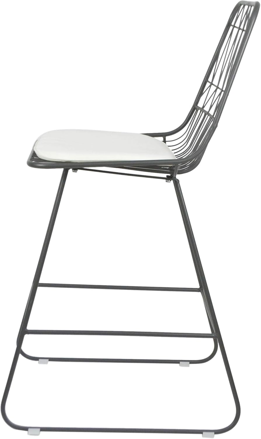 GDFStudio Christopher Knight Home Lilith Counter Stools, 26" Seats, Modern, Geometric, Gray Iron Frames with Ivory Cushion (Set of 2)