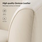 HULALA HOME Genuine Leather Swivel Barrel Chair, Round Swivel Accent Chair with Solid Wood Base, No Assembly Required, Beige