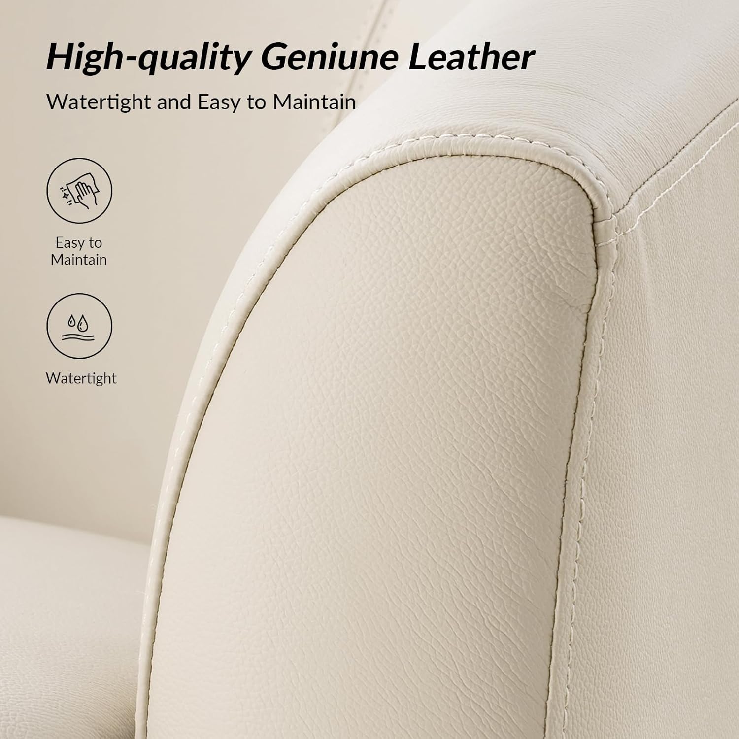 HULALA HOME Genuine Leather Swivel Barrel Chair, Round Swivel Accent Chair with Solid Wood Base, No Assembly Required, Beige
