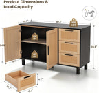 GREEN PARTY 47" Black Rattan Sideboard Buffet Cabinet, Coffee Bar Cabinet with Storage, 3 Drawers and 2 Doors, Modern Kitchen Storage Cabinet for Dining Room, Entryway