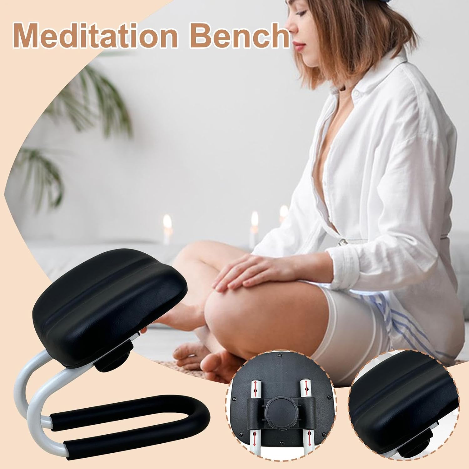 Meditation Stool with Sponge Cushion, Prayer Bench, Adjustable Height Knees for Praying, Kneeler Bench, Yoga Stool Kneelers for Praying with Sponge Cushion, Hip Support Meditation Accessories