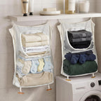 Tranqun 3 Pcs over the Door Hanging Laundry Hamper 65 x 19.7 Inches Mesh Laundry Hamper Bag Behind the Door Dirty Clothes Organizer with Hooks for Bathroom Camper Apartment College Dorm Room