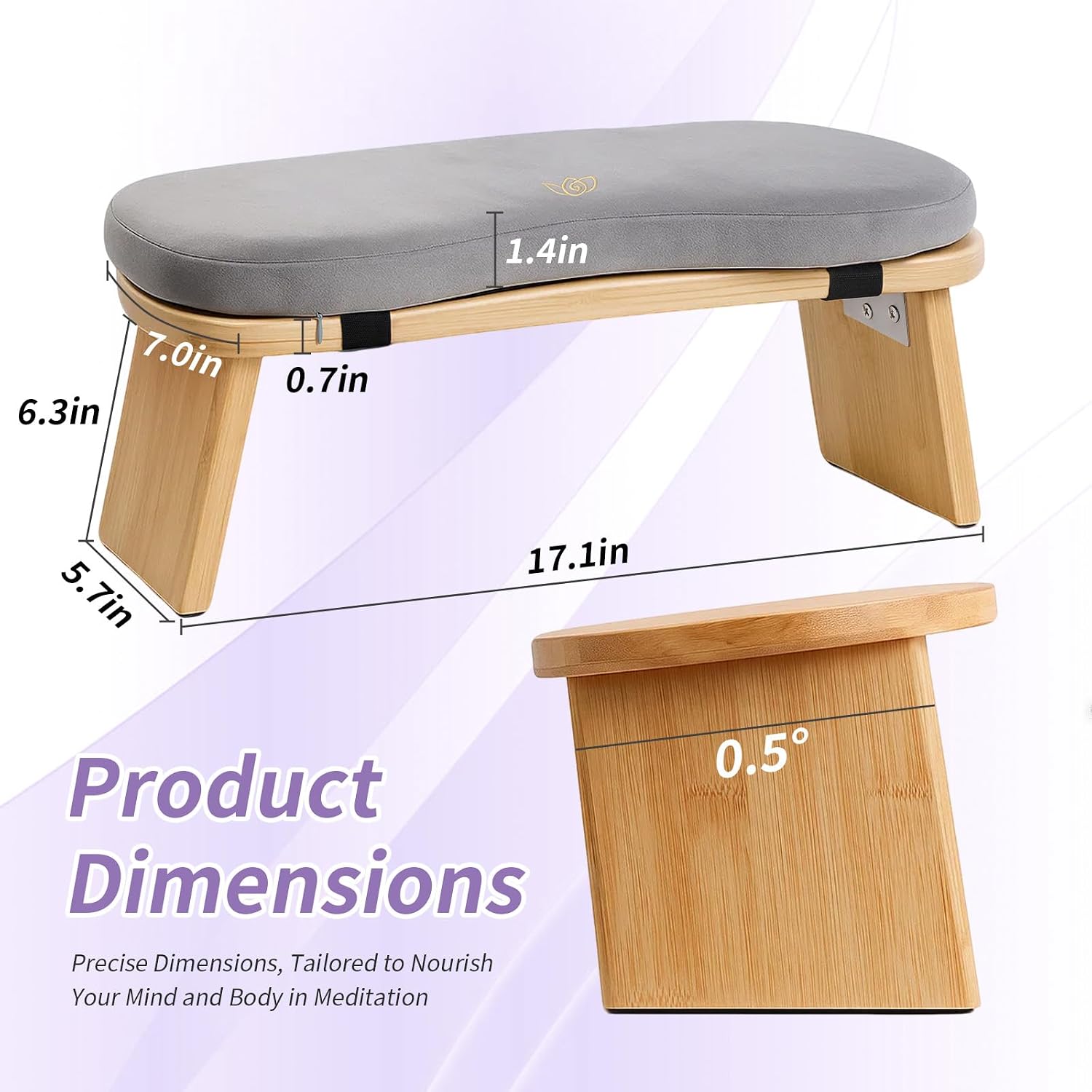 Bamboo Meditation Bench, Folding Meditation Stool with Velvet Cushion & Carry Bag, Seiza Prayer Stool, Kneeling Meditation Bench for Yoga, Mindfulness & Zen Practice