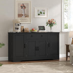 Brinlawb Buffet Cabinet with Storage & Charging Station, 53" Farmhouse Coffee Cabinet with Compartment Drawer, Sideboard Cabinets with Door and Adjustable Shelves for Kitchen, Black