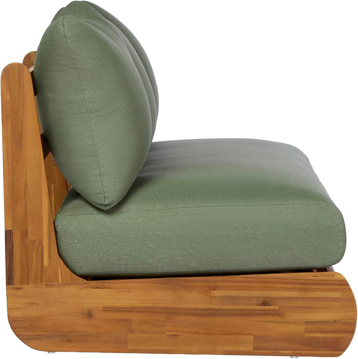 Merax Outdoor Acacia Wood Sofa with All-Weather Cushions, Patio Low 3-Seater Lounge Sofa for Porch, Lawn, Backyard, Balcony, Green+Teak