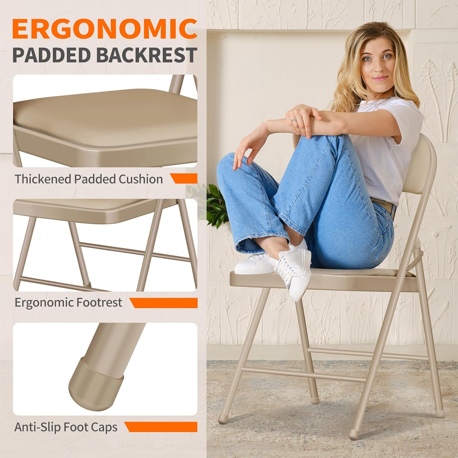 6 Pack Folding Chairs with Padded Seats, Portable Metal Folding Chairs, Vinyl White Padded Folding Chair for Home Party Office Event Outdoor Indoor (Brown, 6 Pack)