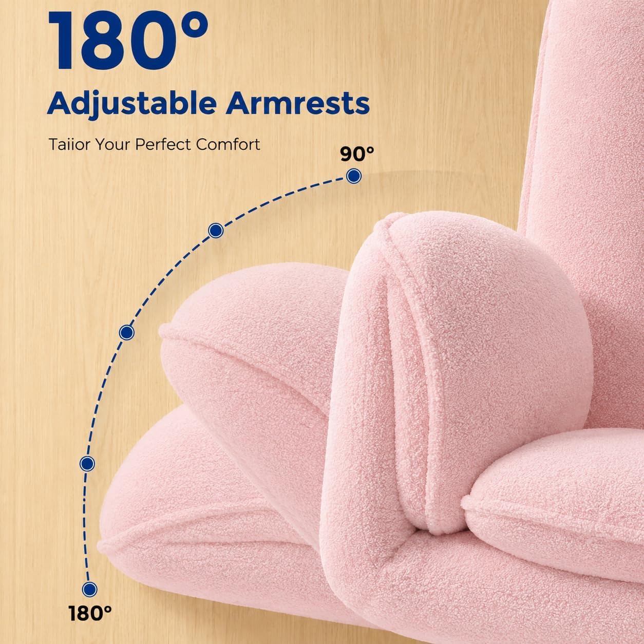 Big and Tall Office Chair with Footrest, Teddy Fabric Ergonomic Desk Chair with Adjustable Armrests, 135° Reclining High Back Computer Chair for Home Office, Cross-Legged Sitting, Pink