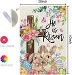 CROWNED BEAUTY Easter House Flag Cross Bunny 28x40 Inch Double Sided Large Holiday Welcome Decoration for Outside Yard