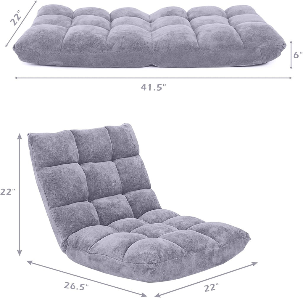 Giantex Folding Floor Chair with Back Support, 14 Adjustable Position, Padded Sleeper Bed, Couch Recliner, Gaming Floor Chairs for Adults, Meditation, Living Room (Grey)