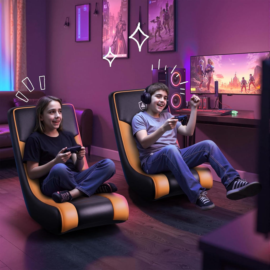 GTPLAYER Floor Rocking Gaming Chair – Floor Rolling Game Chairs with Angle Limiter, Gamer Rocker Floor Seat, Compact & Lightweight, Orange