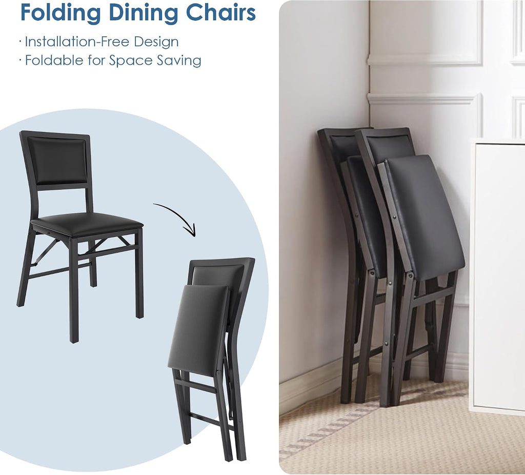 VECELO Folding Dining Chairs Set of 2, Metal Padded Foldable Seating with Comfortable Faux Leather, Space-Saving Portable Guest Seats for Kitchen & Office, No Assembly, Black