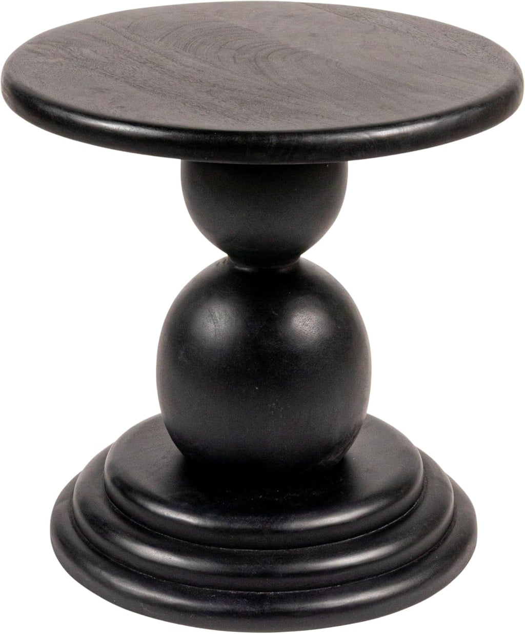 Creative Co-Op Round Mango Wood Bulbed Pedestal End Table, Black