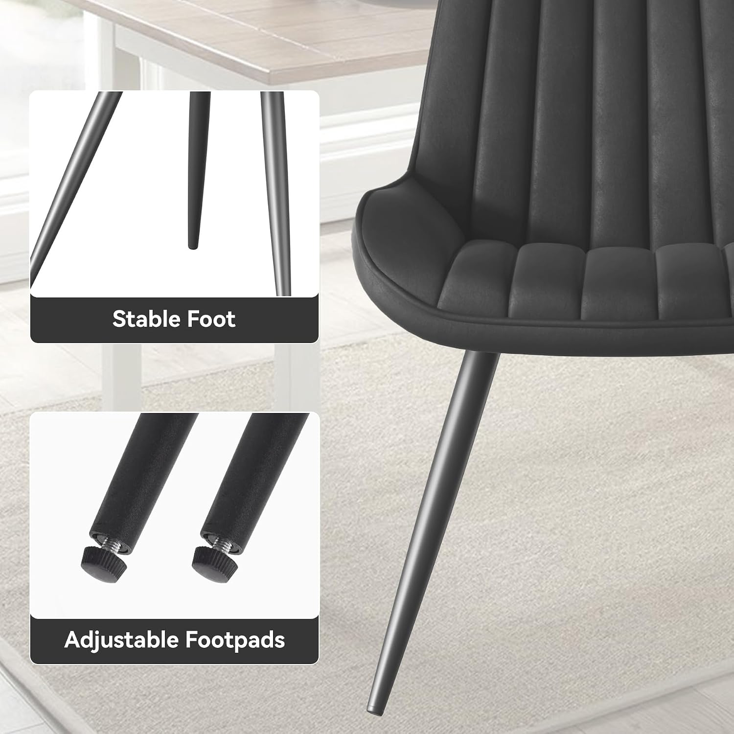 Nebuaegis Modern Dining Chairs Set of 6,Upholstered Dining Room Chairs with Thick Cushions,Fabric Comfy Dining Chairs with Metal Legs for Dining Room Black