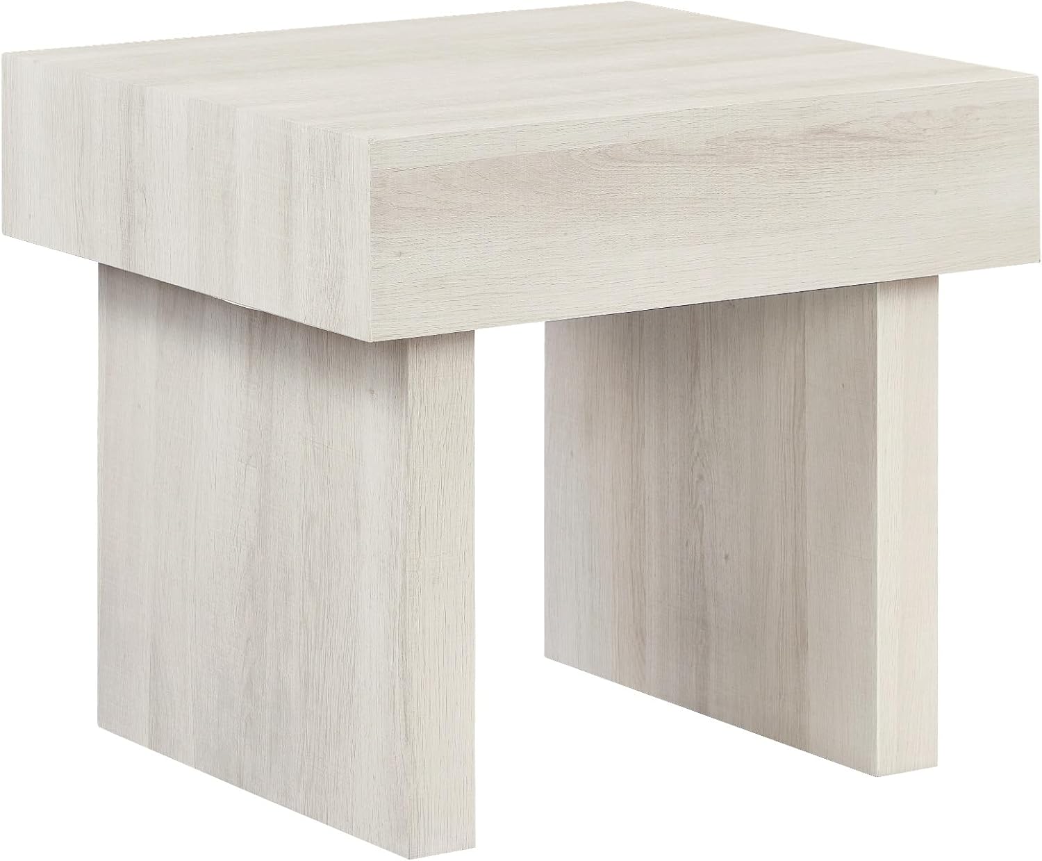 Penau Modern Accent End Table, Contemporary Rectangular Side Table with MDF Wood-Grain Veneer, Bold Block Legs, Smooth Top for Living Room Bedroom Office, White, 23.5 x 22 x 23 Inchs
