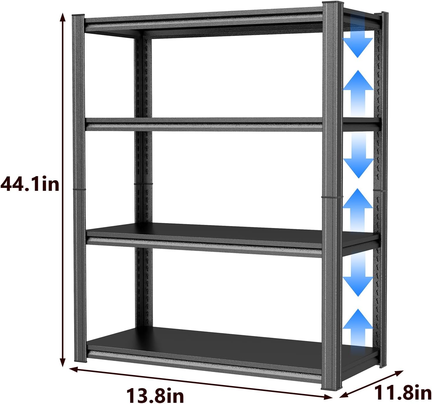 4-Tier Corner Shelf, Corner Bookshelf, Industrial Metal Storage Shelving Unit, Adjustable Storage Stand, Heavy Duty 2000 lbs Capacity, Steel Rack for Pantry, Living Room, 13.8"W×11.8"D×44.1"H