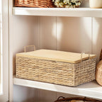 Handmade Water Hyacinth Woven Storage Basket with Lid, Multi - Functional Wicker Organizing Baskets (Large)