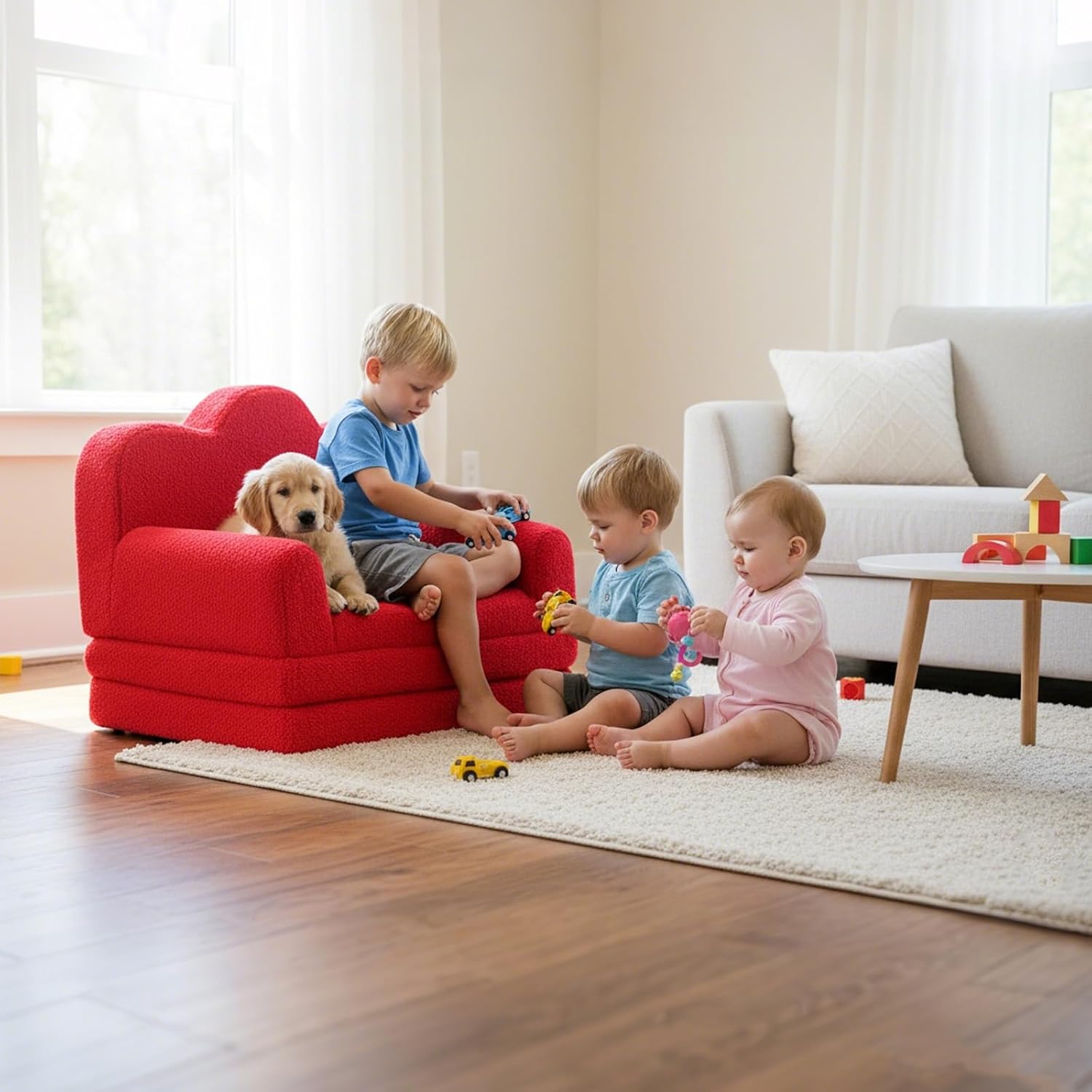 Tiita Kids Sofa, 2-in-1 Soft Toddler Couch Fold Out, Cloud-Like Comfy Couch Toddler Reading Chair with Carrying Handle Washable Cover, Kids Furniture for Boys and Girls