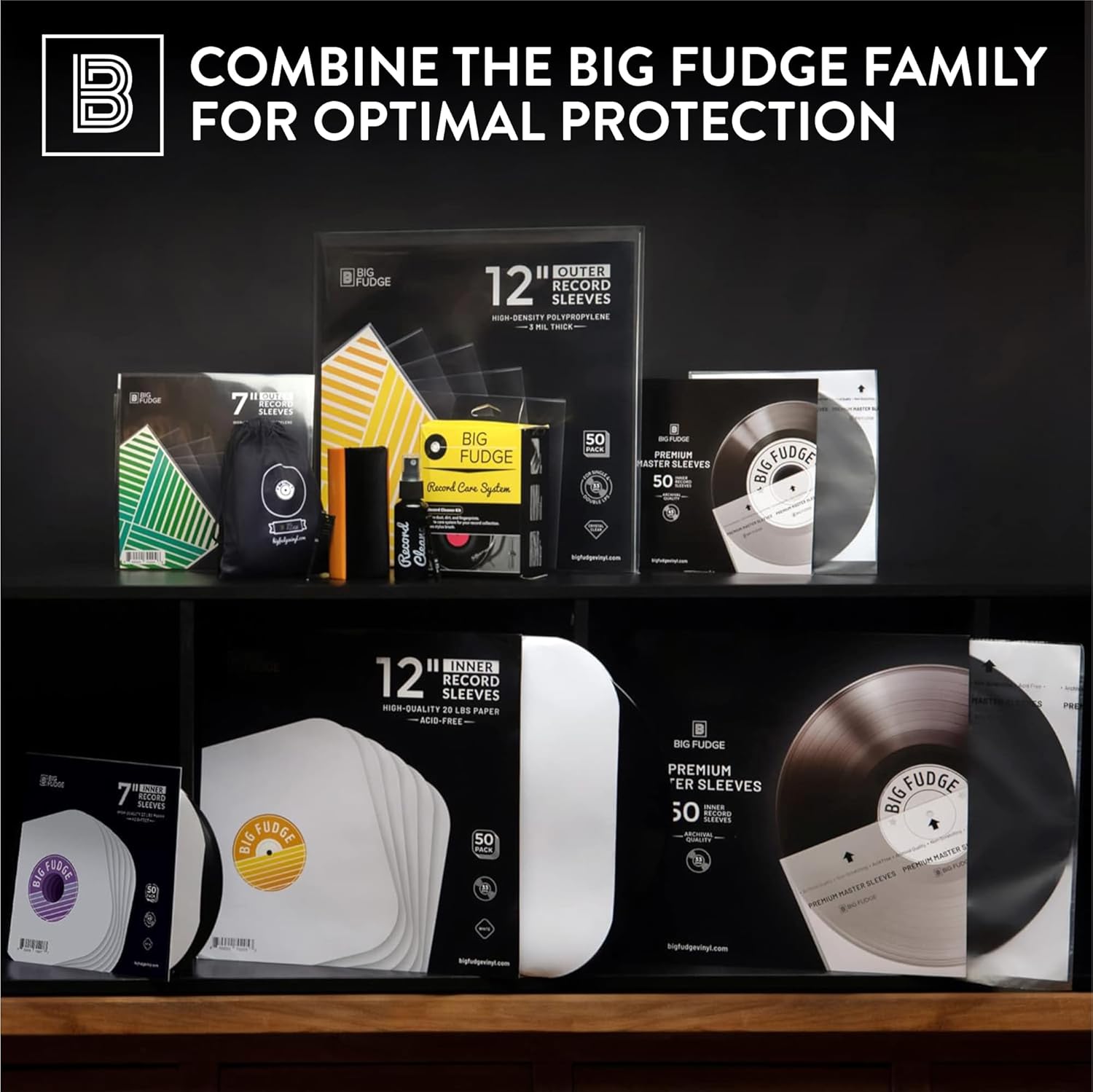Big Fudge Vinyl Premium 10-Inch Round Bottom Inner Vinyl Sleeves - Anti Static Rice Paper for Dust-Free Records - Covers for Vinyl Record Storage & Vinyl Accessories - 50pcs Pack