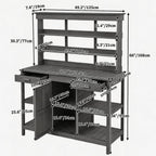 Outdoor Potting Bench with Open Shelves and Cabinet, 66 in | Fir wood, countertop, open shelves, enclosed cabinet, anti-fall device, garden workstation, 50.2 W x 19.7 D x 66 H in