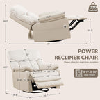 GRAINELL Swivel Rocker Recliner Chair with Massage and Heat, USB Charging Port, Infinite Position Power Recliner, Electric Glider Rocking Chairs for Living Room, Nursery, Ivory