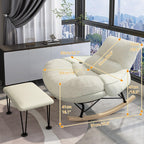 Modern Accent Rocking Chair with Armrests, Nursery Rocking Chairs with Ottoman, Upholstered Recliner Chair High Back, Ergonomic Design, Sled-Style Solid Wood Base, Wide Seat Surface for Bedroom(Khaki)