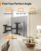 Perlegear Ultra Slim TV Wall Mount 1.1" Low Profile for 42-90" TVs, Fits 16"/24" Studs, Full Motion TV Mount Wall Bracket with Dual Articulating Arms, Swivel, Tilt, Max VESA 600x400mm, Holds 132lbs