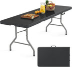 8ft Folding Table - Portable Foldable Table, Picnic Table with Carrying Handle & Safety Locks, Durable Black Folding Table for Parties, Events, Weddings Picnic, Camping, Dining Indoor Outdoor Use